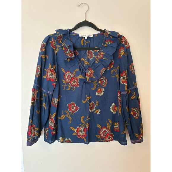 Madewell Tops - Madewell x Warm Ruffle Collar Blouse Navy Floral Long Sleeve Small